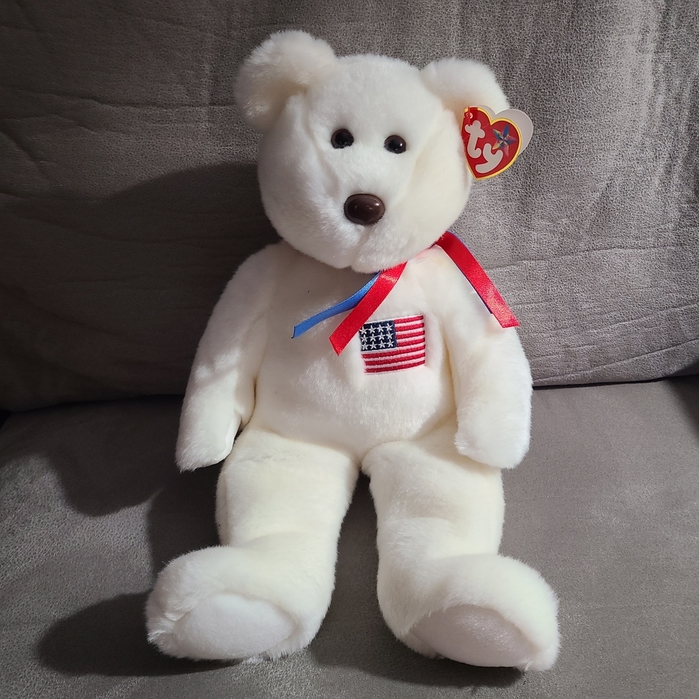TY Beanie Baby Buddy LIBEARTY the Patriotic White Bear 4th Flag Liberty Vintage